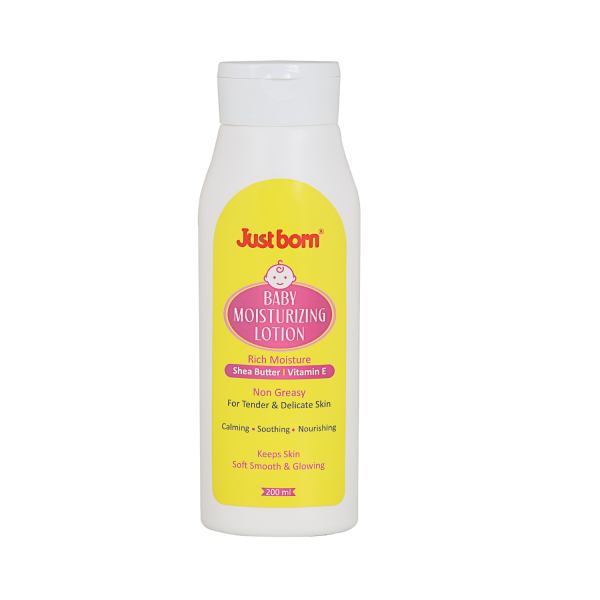 Just Born Baby Moisturizing Lotion 200ml | Rich in Shea Butter, Aloe Vera & Vitamin E | For Soft, Smooth & Hydrated Skin | Gentle Cream for Face, Body & Sensitive Skin | Perfect for Babies & Toddlers (0-2 Years)