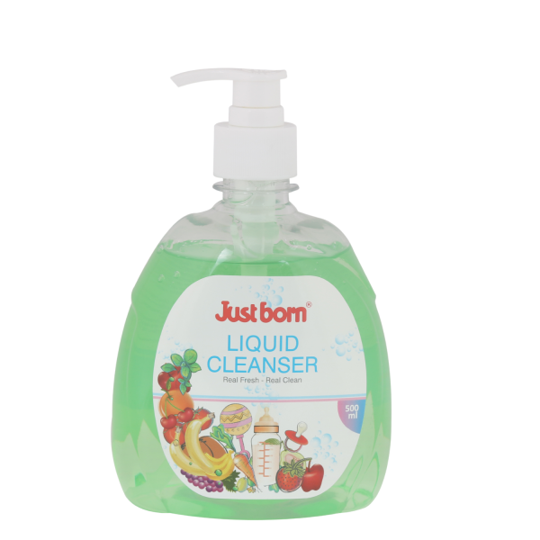 Just Born Baby Liquid Cleanser 500ml | Eliminates 99% of Germs & Bacteria | Effectively Removes Milk Residue, Pesticides, & Wax | Refreshing Citrus Scent | Perfect for Cleaning Bottles, Nipples, Toys, Fruits & Vegetables