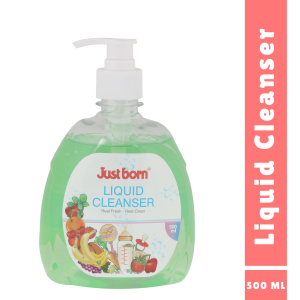 Just Born Baby Liquid Cleanser 500ml | Eliminates 99% of Germs & Bacteria | Effectively Removes Milk Residue, Pesticides, & Wax | Refreshing Citrus Scent | Perfect for Cleaning Bottles, Nipples, Toys, Fruits & Vegetables