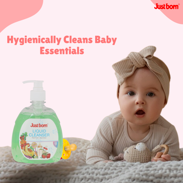 Just Born Baby Liquid Cleanser 500ml | Eliminates 99% of Germs & Bacteria | Effectively Removes Milk Residue, Pesticides, & Wax | Refreshing Citrus Scent | Perfect for Cleaning Bottles, Nipples, Toys, Fruits & Vegetables