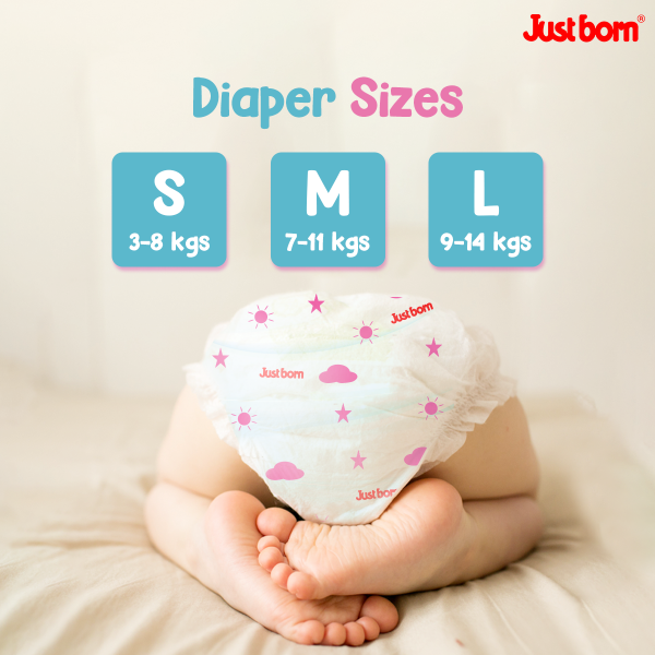 Just Born Premium Baby Easy Pants, Medium Size (28 Pcs) | Diapers for 7-11 Kg Babies | 12-Hour Leak Protection | Anti-Rash, Breathable & Anti-Bacterial | Stretchable Waistband | Ultra-Soft Fabric