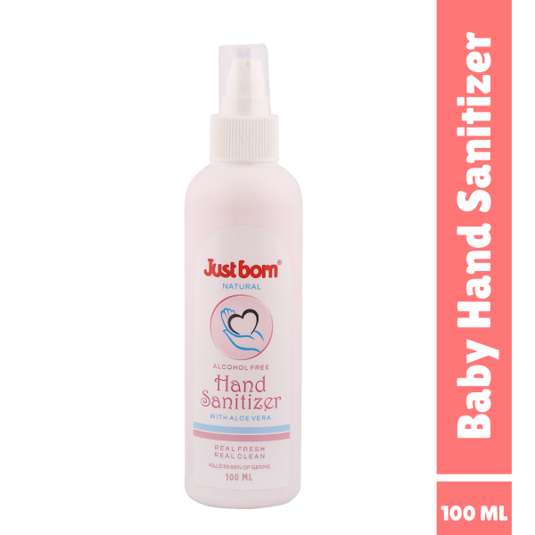 Just Born Baby Hand Sanitizer 100ml | Alcohol-Free Antibacterial Gel | Enriched with Aloe Vera & Vitamin E | Alcohol Free | Kills 99.9% of Germs & Bacteria | Natural, Non-Greasy Formula | On-the-Go Germ Protection for Babies & Kids