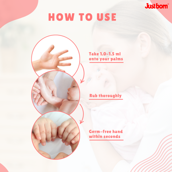 Just Born Baby Hand Sanitizer 100ml | Alcohol-Free Antibacterial Gel | Enriched with Aloe Vera & Vitamin E | Alcohol Free | Kills 99.9% of Germs & Bacteria | Natural, Non-Greasy Formula | On-the-Go Germ Protection for Babies & Kids