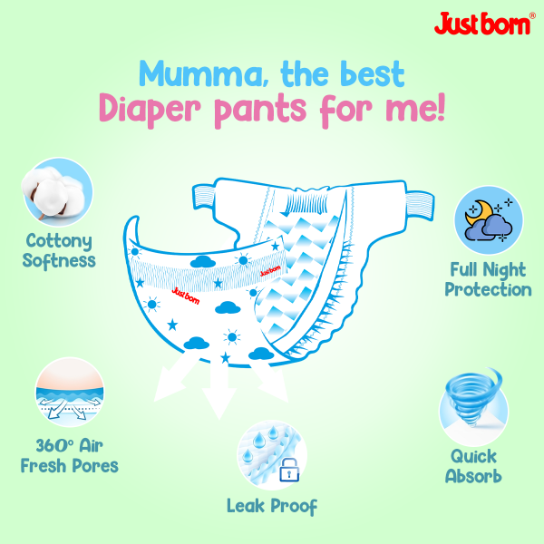 Just Born Premium Diapers for Newborns (32 Count) | Suitable for 3-8Kg Babies | Superior Leak Protection | Anti-Rash, Breathable & Anti-Bacterial | Magic Velcro Tape | Stretchable Waistband | Soft and Comfortable Fabric