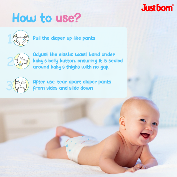 Just Born Premium Diapers for Newborns (32 Count) | Suitable for 3-8Kg Babies | Superior Leak Protection | Anti-Rash, Breathable & Anti-Bacterial | Magic Velcro Tape | Stretchable Waistband | Soft and Comfortable Fabric